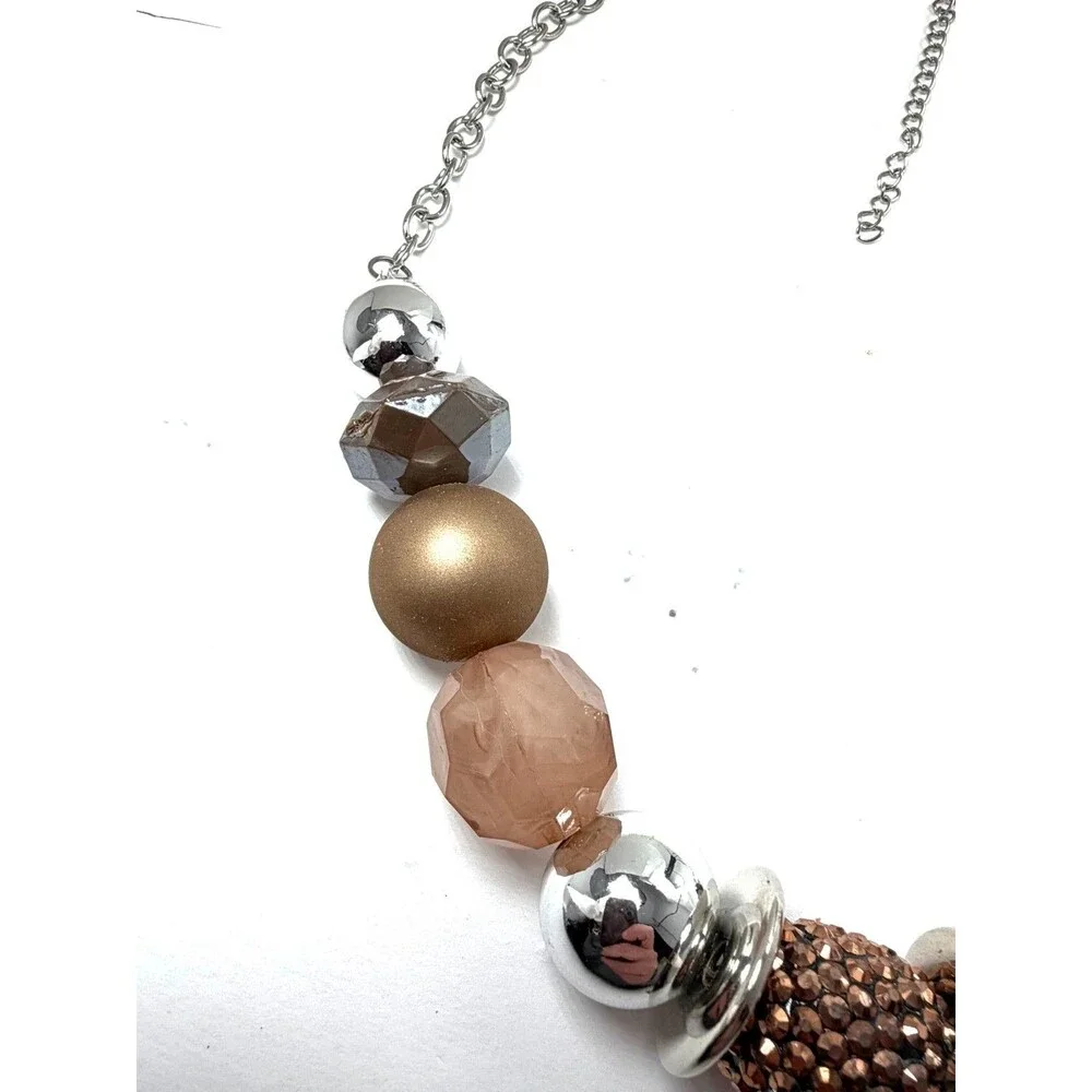 Vintage Blush Bead Necklace Rhinestone Pave Accent Gold Silver Tone 18-20